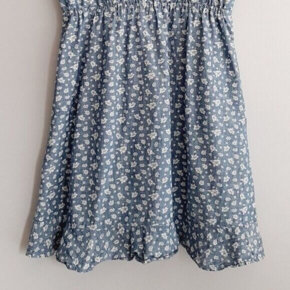J. CREW Mercantile Floral Faux Wrap Ruffle Dress Chambray Sz XS - Picture 7 of 10
